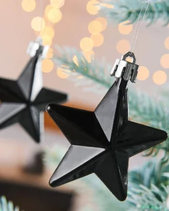 WeRChristmas 6 Pack Of Hanging Stars, Black, 7.5 Cm