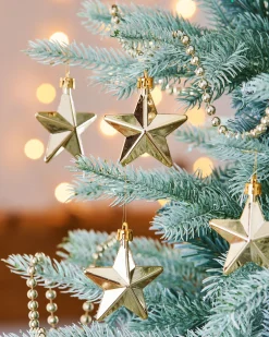 WeRChristmas 6 Pack Of Hanging Stars, Gold, 7.5 Cm