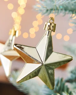 WeRChristmas 6 Pack Of Hanging Stars, Gold, 7.5 Cm