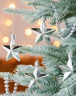 WeRChristmas 6 Pack Of Hanging Stars, Silver, 7.5 Cm