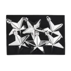 WeRChristmas 6 Pack Of Hanging Stars, Silver, 7.5 Cm