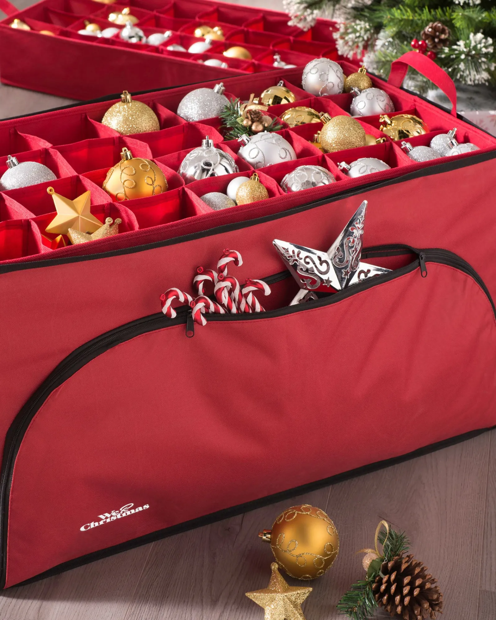 WeRChristmas 72 Piece Decoration And Ornament Storage Box, Red, 38 Cm
