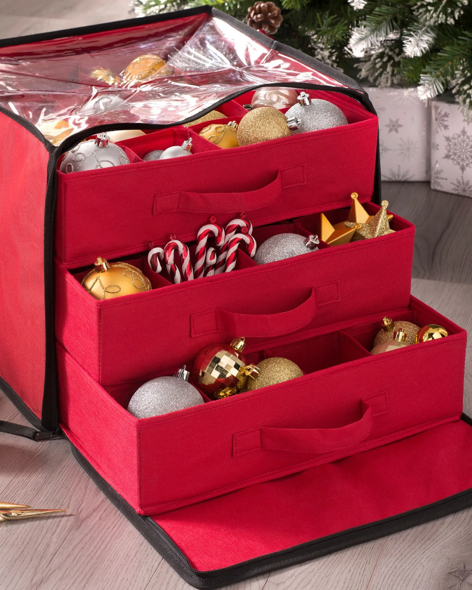 WeRChristmas 48 Piece Decoration And Ornament Storage Box, Red, 40 Cm