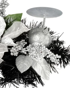 WeRChristmas 3 Pillar Decorated Candle Holder, Black/Silver