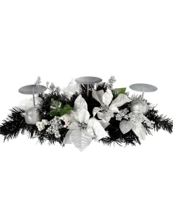 WeRChristmas 3 Pillar Decorated Candle Holder, Black/Silver