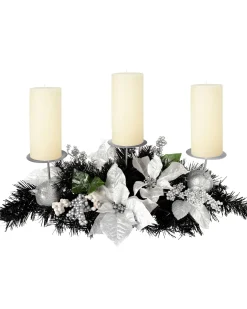 WeRChristmas 3 Pillar Decorated Candle Holder, Black/Silver