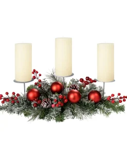WeRChristmas 3 Pillar Decorated Candle Holder, Frosted
