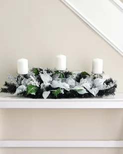 WeRChristmas 3 Pillar Decorated Garland Candle Holder, Black/Silver, 76 Cm