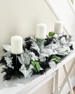 WeRChristmas 3 Pillar Decorated Garland Candle Holder, Black/Silver, 76 Cm