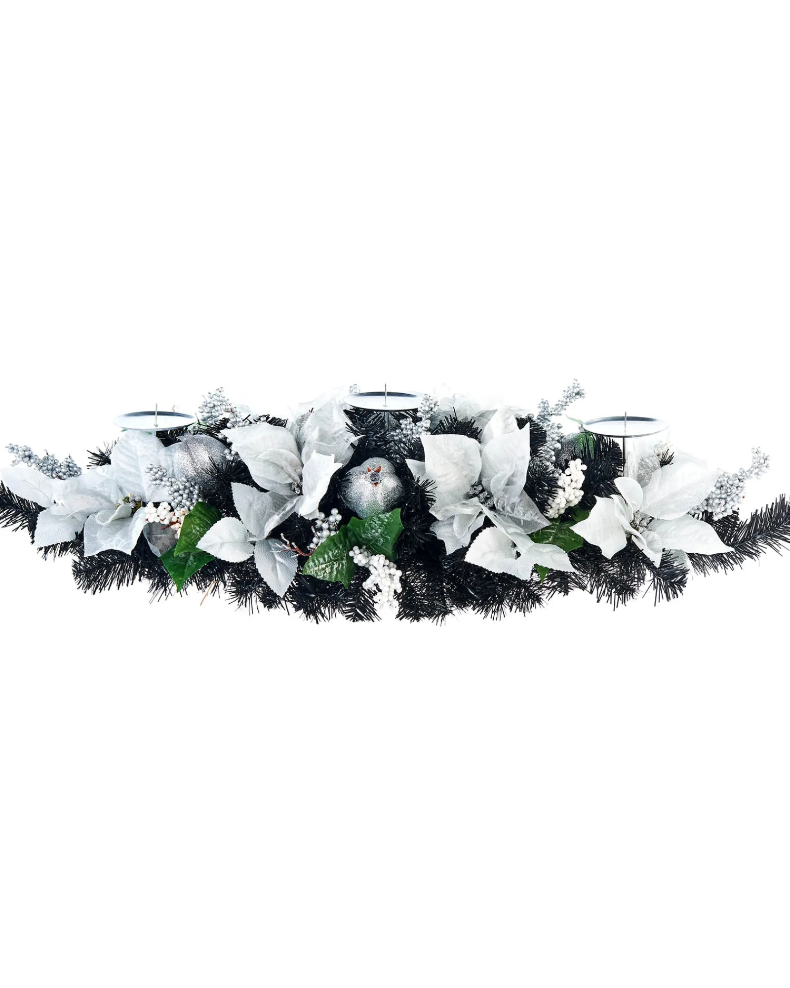 WeRChristmas 3 Pillar Decorated Garland Candle Holder, Black/Silver, 76 Cm