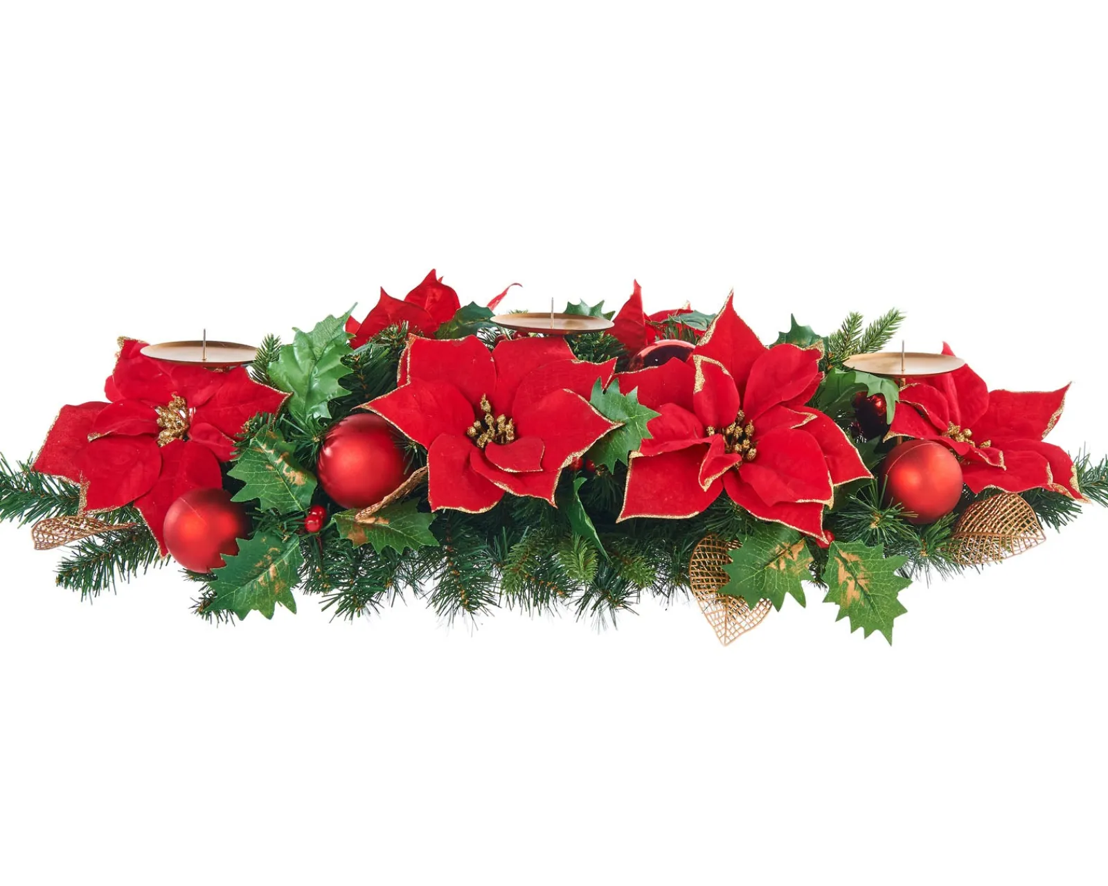 WeRChristmas 3 Pillar Decorated Garland Candle Holder, Red, 76 Cm