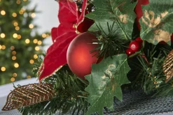 WeRChristmas 3 Pillar Decorated Garland Candle Holder, Red, 76 Cm