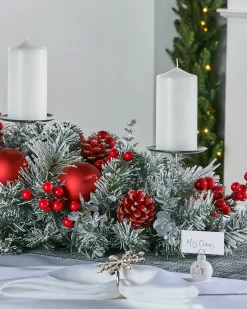 WeRChristmas 3 Pillar Decorated Garland Candle Holder, Frosted, 76 Cm