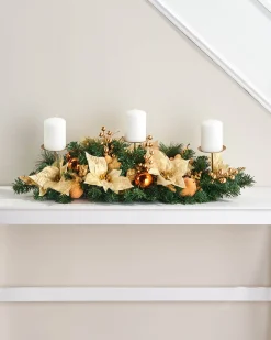 WeRChristmas 3 Pillar Decorated Garland Candle Holder, Copper, 76 Cm
