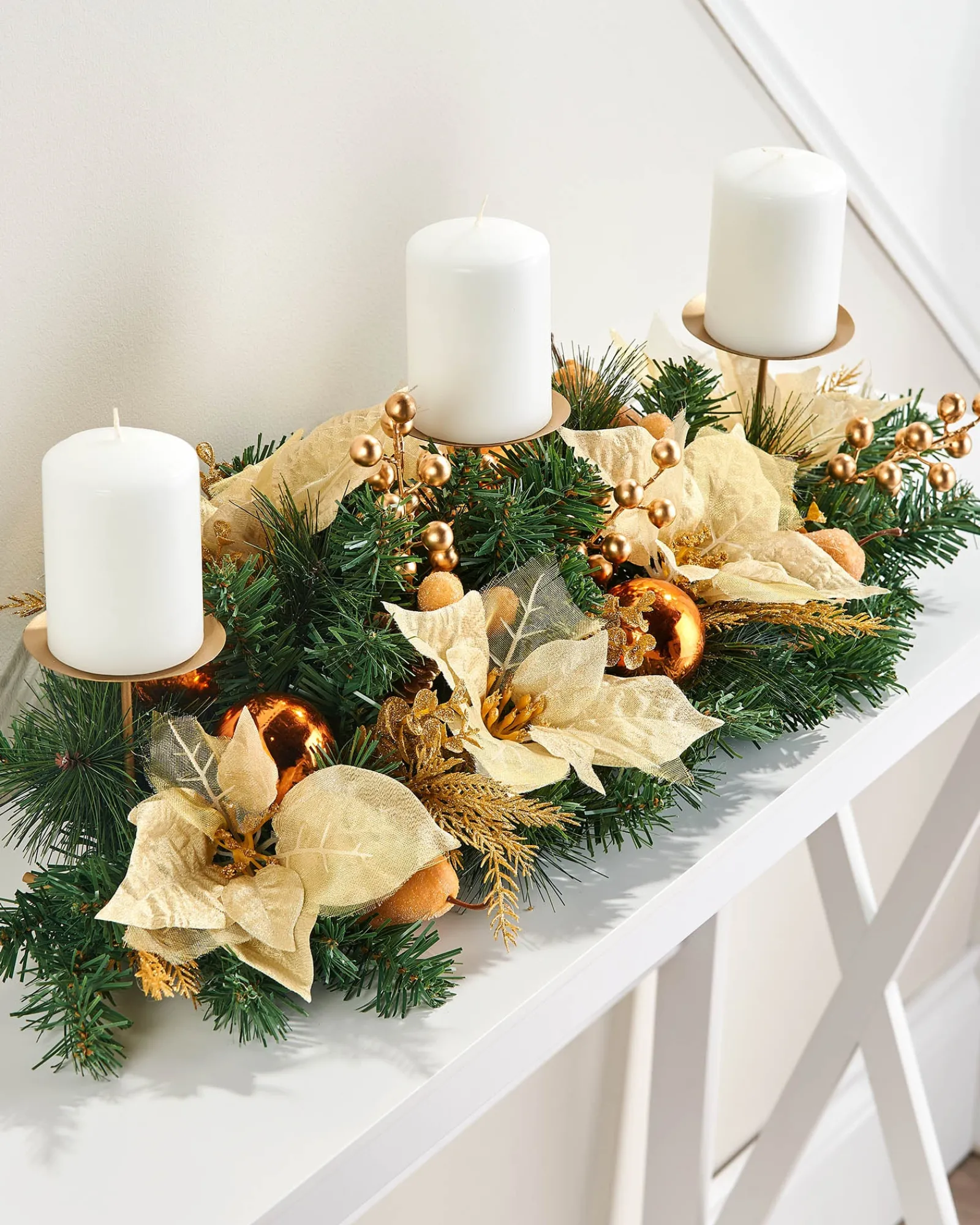 WeRChristmas 3 Pillar Decorated Garland Candle Holder, Copper, 76 Cm