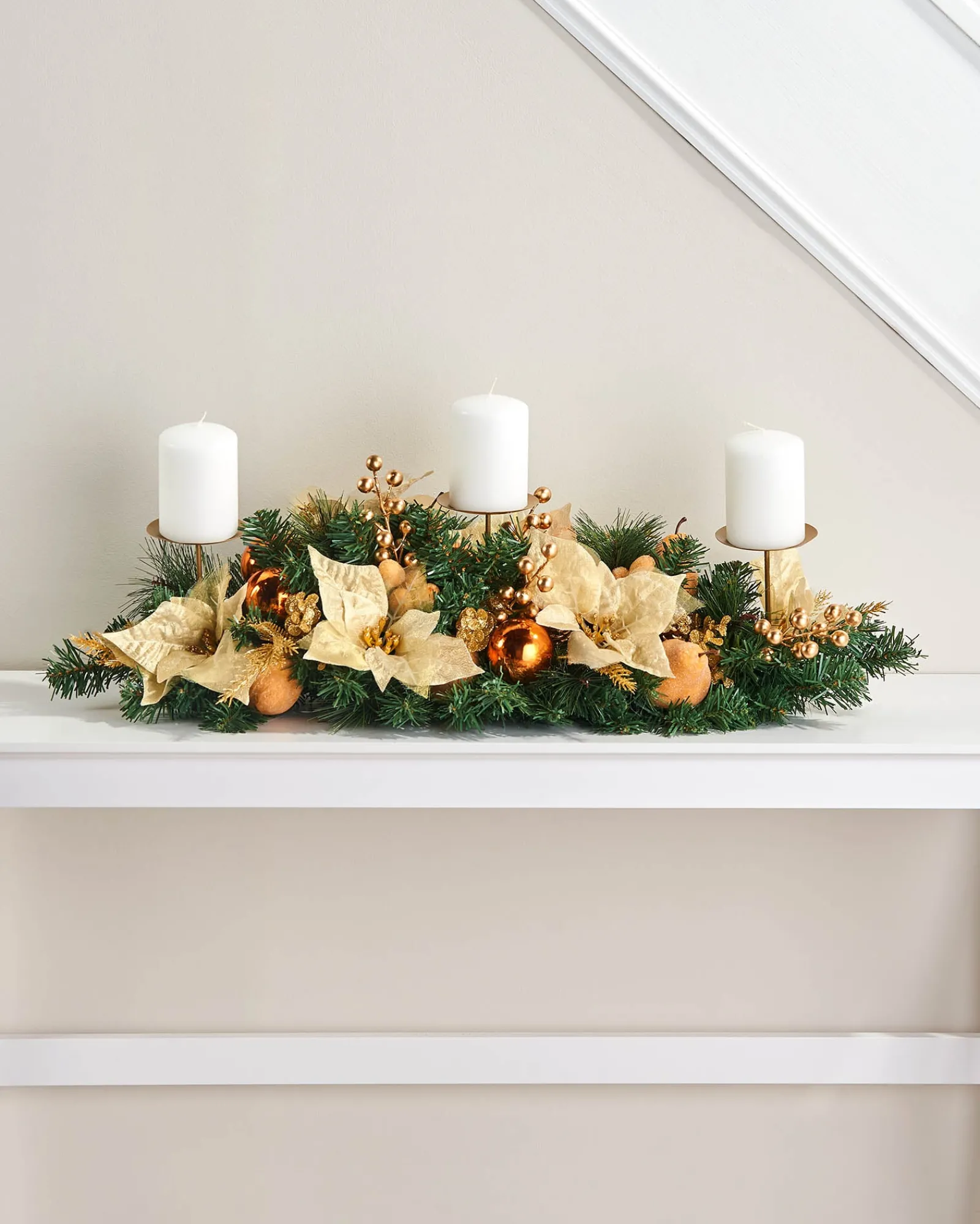 WeRChristmas 3 Pillar Decorated Garland Candle Holder, Copper, 76 Cm