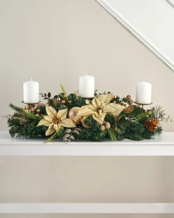 WeRChristmas 3 Pillar Decorated Garland Candle Holder, Cream/Gold, 76 Cm