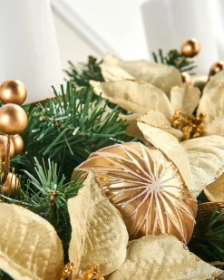 WeRChristmas 3 Pillar Decorated Garland Candle Holder, Cream/Gold, 76 Cm