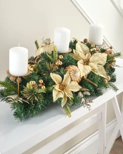 WeRChristmas 3 Pillar Decorated Garland Candle Holder, Cream/Gold, 76 Cm