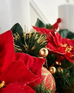 WeRChristmas 3 Pillar Decorated Garland Candle Holder, Red/Gold, 76 Cm