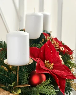 WeRChristmas 3 Pillar Decorated Garland Candle Holder, Red/Gold, 76 Cm