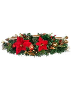 WeRChristmas 3 Pillar Decorated Garland Candle Holder, Red/Gold, 76 Cm