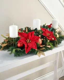 WeRChristmas 3 Pillar Decorated Garland Candle Holder, Red/Gold, 76 Cm