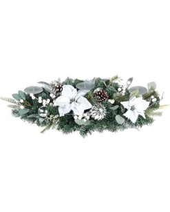 WeRChristmas 3 Pillar Decorated Garland Candle Holder, White/Silver, 76 Cm