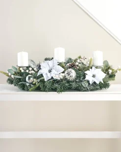 WeRChristmas 3 Pillar Decorated Garland Candle Holder, White/Silver, 76 Cm