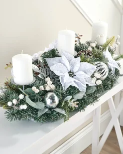 WeRChristmas 3 Pillar Decorated Garland Candle Holder, White/Silver, 76 Cm