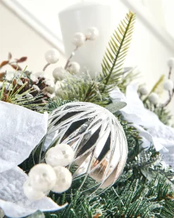 WeRChristmas 3 Pillar Decorated Garland Candle Holder, White/Silver, 76 Cm