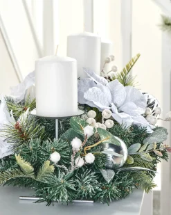 WeRChristmas 3 Pillar Decorated Garland Candle Holder, White/Silver, 76 Cm