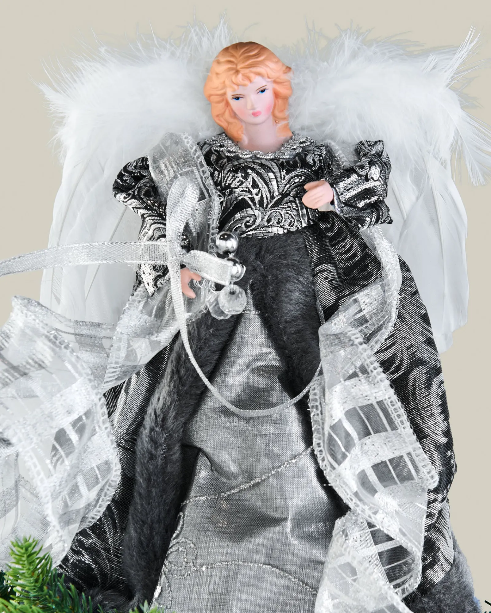 WeRChristmas Angel Christmas Tree Topper, Silver/Black, 25 Cm