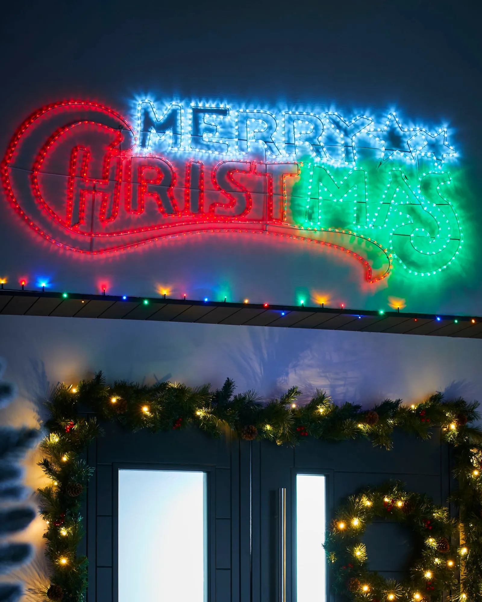 WeRChristmas Animated Merry Christmas Rope Light Silhouette, 185 Cm