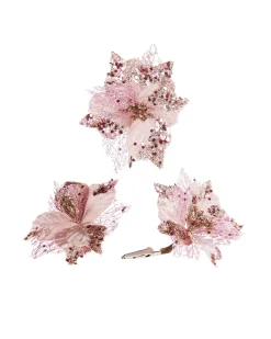 WeRChristmas Artificial Baby Pink Poinsettia Flower With Clip, 3 Pack, 12 Cm