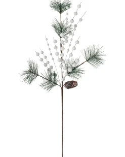 WeRChristmas Artificial Berries And Pinecone Pick, White, 66 Cm
