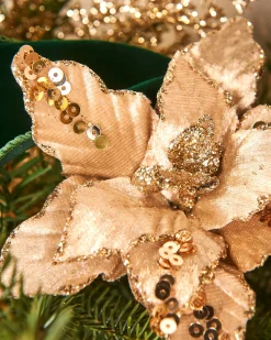 WeRChristmas Artificial Gold Poinsettia Flower With Clip, 3 Pack, 12 Cm