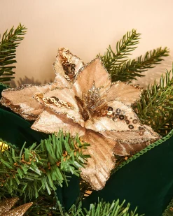 WeRChristmas Artificial Gold Poinsettia Flower With Clip, 3 Pack, 12 Cm