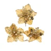 WeRChristmas Artificial Gold Poinsettia Flower With Clip, 3 Pack, 12 Cm
