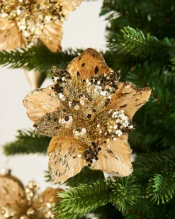 WeRChristmas Artificial Gold Poinsettia Flower With Clip, 3 Pack, 12 Cm