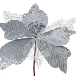 WeRChristmas Artificial Poinsettia Flower, Silver, 30 Cm