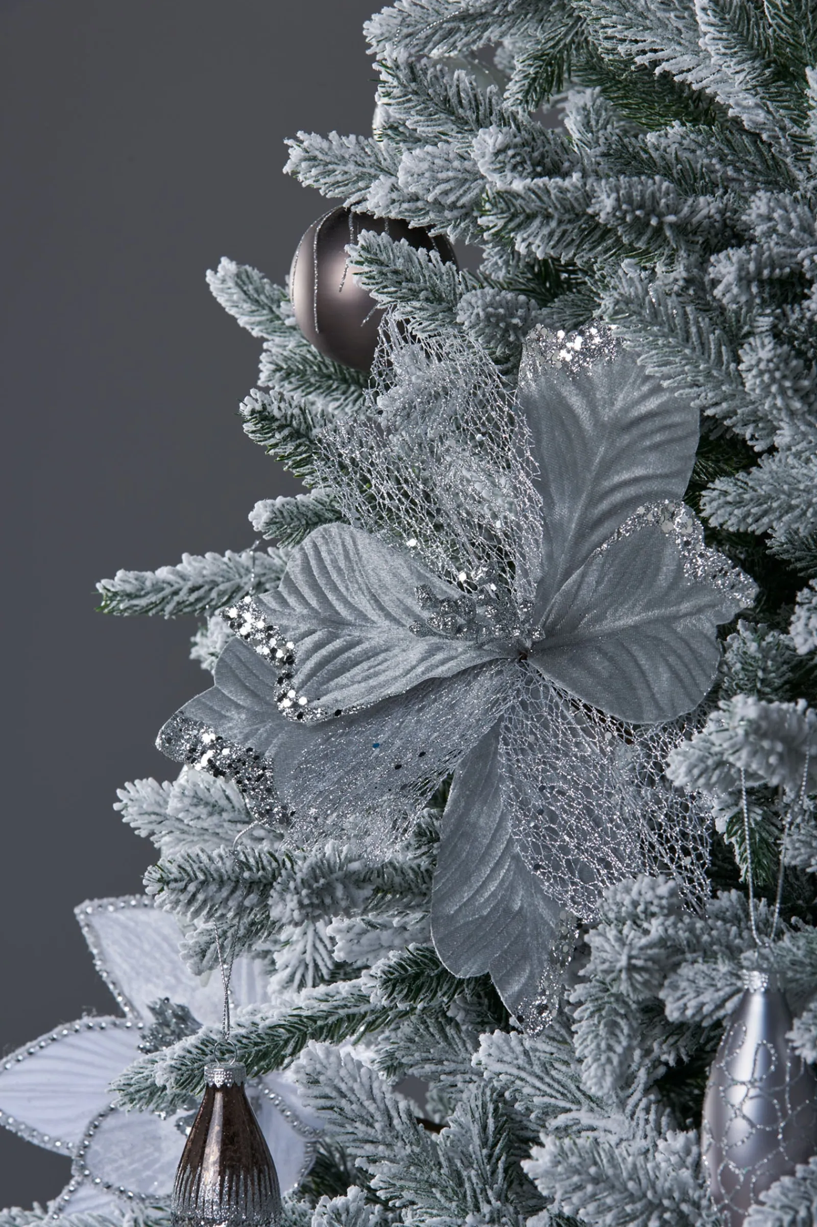 WeRChristmas Artificial Poinsettia Flower, Silver, 30 Cm