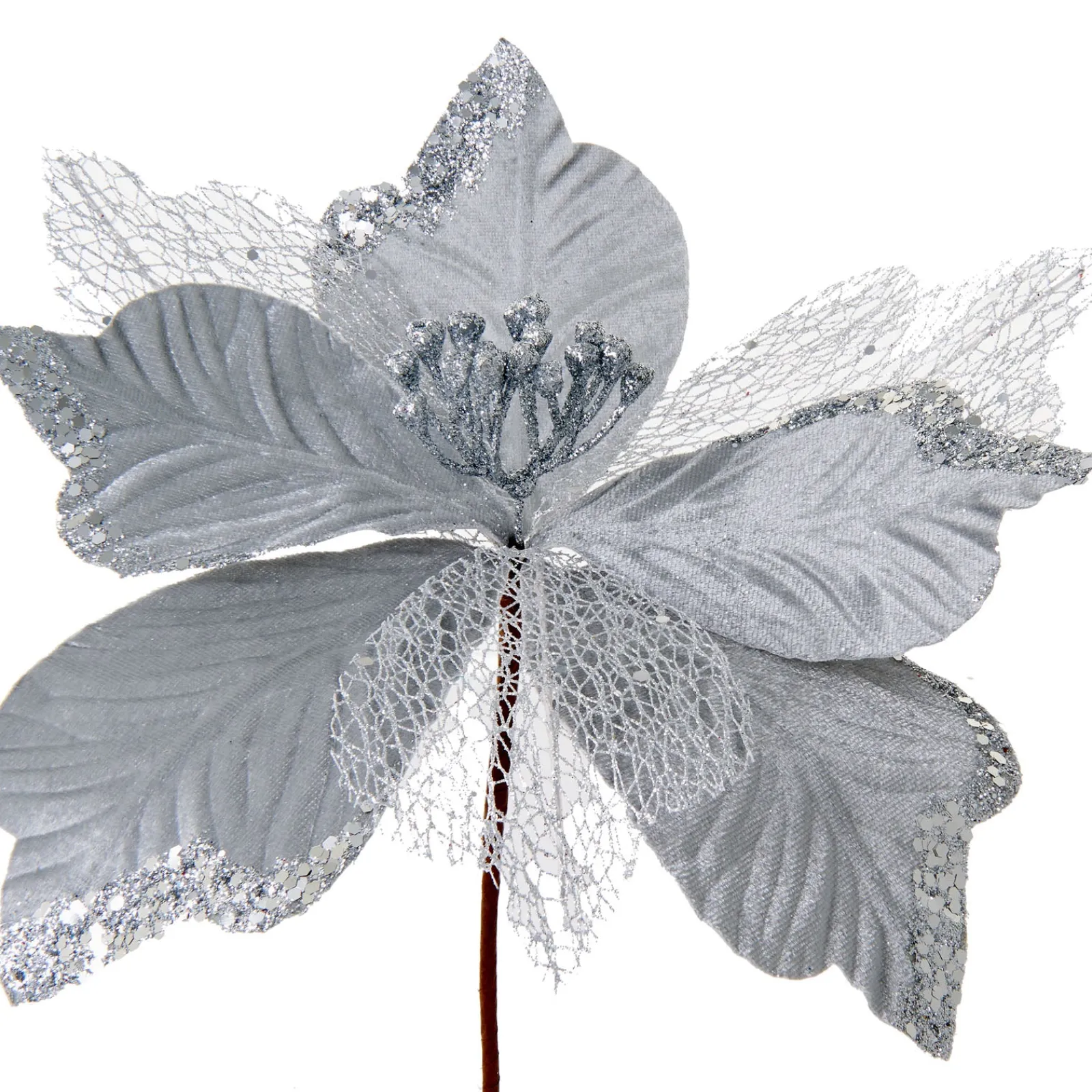 WeRChristmas Artificial Poinsettia Flower, Silver, 30 Cm