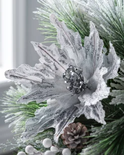 WeRChristmas Artificial Poinsettia Flower, Silver, 30 Cm