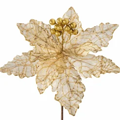 WeRChristmas Artificial Poinsettia Flower, White And Gold, 32 Cm