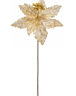 WeRChristmas Artificial Poinsettia Flower, White And Gold, 32 Cm