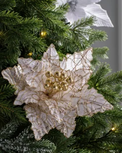 WeRChristmas Artificial Poinsettia Flower, White And Gold, 32 Cm
