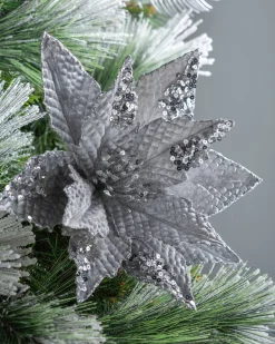 WeRChristmas Artificial Poinsettia Flower, Silver, 29 Cm
