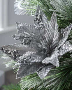 WeRChristmas Artificial Poinsettia Flower, Silver, 29 Cm