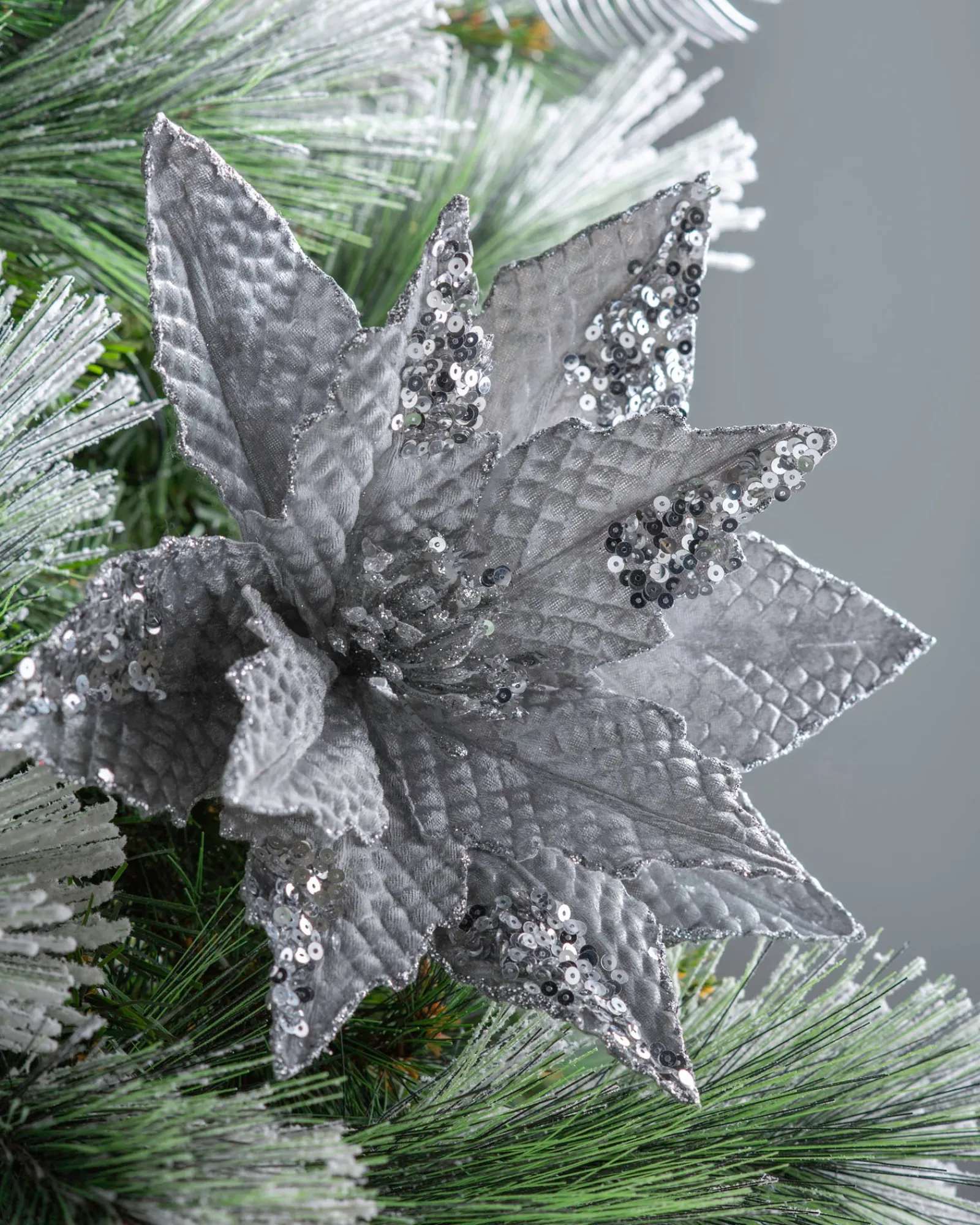WeRChristmas Artificial Poinsettia Flower, Silver, 29 Cm